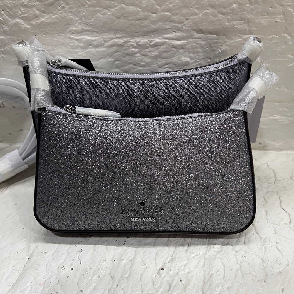 Kate Spade Gray Glitter Dual Purse Crossbody Bag